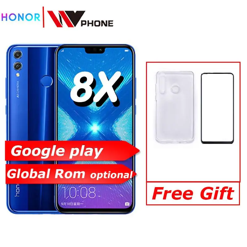 Глобальный Rom Huawe Honor 8X6,5 ''полный экран OTA обновление смартфона не 8x max мобильный телефон Android 8,1 Восьмиядерный отпечаток пальца ID