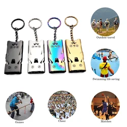 Stainless Steel Double Pipe Emergency Survival Whistle Outdoors High Decibel Portable Keychain Whistle Multifunction Tools