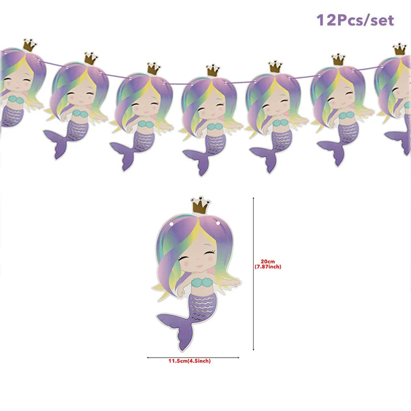 12pcs Mermaid 3 м Мультфильм Русалка баннеры дети Русалочка вечерние украшения свадьба день рождения гирлянда Бантинг Детские флажки для душа поставки - Цвет: 12pcs Mermaid