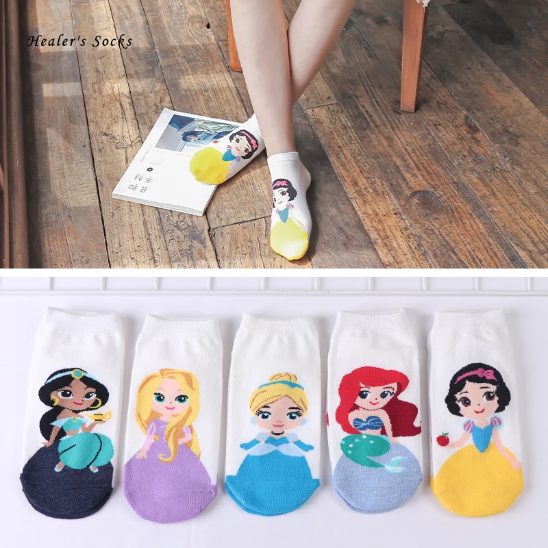 

New Fashion Women Socks Cotton Cartoon Princess Mermaid Cute Happy Harajuku Ladies College style Funny Art Girls Short Socks