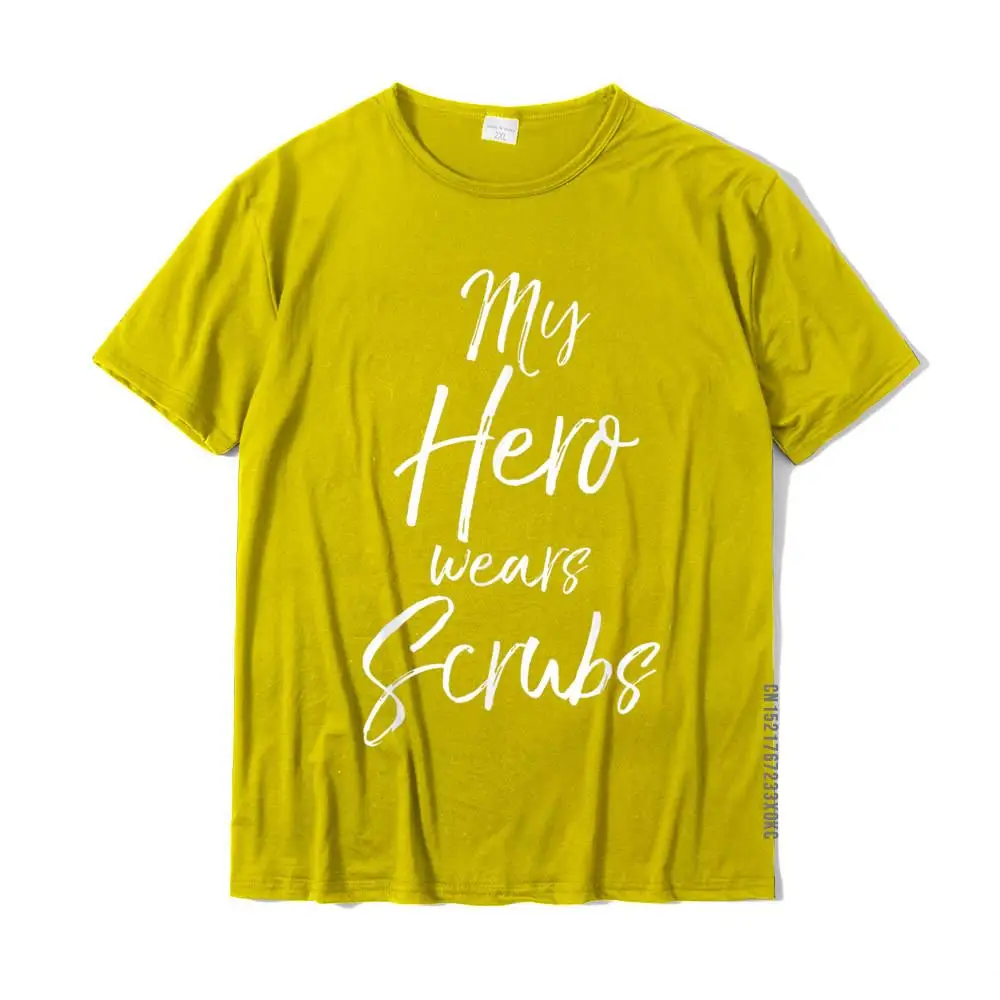 Customized Casual T Shirt Short Sleeve for Men 100% Cotton Summer Autumn Crewneck T Shirt Normal T Shirts Retro Nursing Gift for Husbands of Nurses My Hero Wears Scrubs T-Shirt__MZ20747 yellow