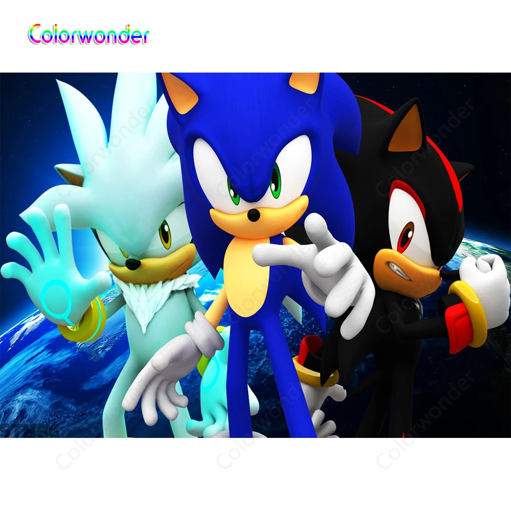 

Blue Backgrounds Earth The Hedgehogs Sonic Shadow and Galahad Cartoon Photography Kids Birthday Party Backdrops for Photo Studio