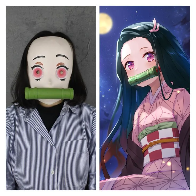 Новинка, аниме, Demon Slayer, Kimetsu no Yaiba, косплей, маски, Kamado Nezuko, латексная маска с укусом, вечерние, на Хэллоуин, бутафория для маскарада