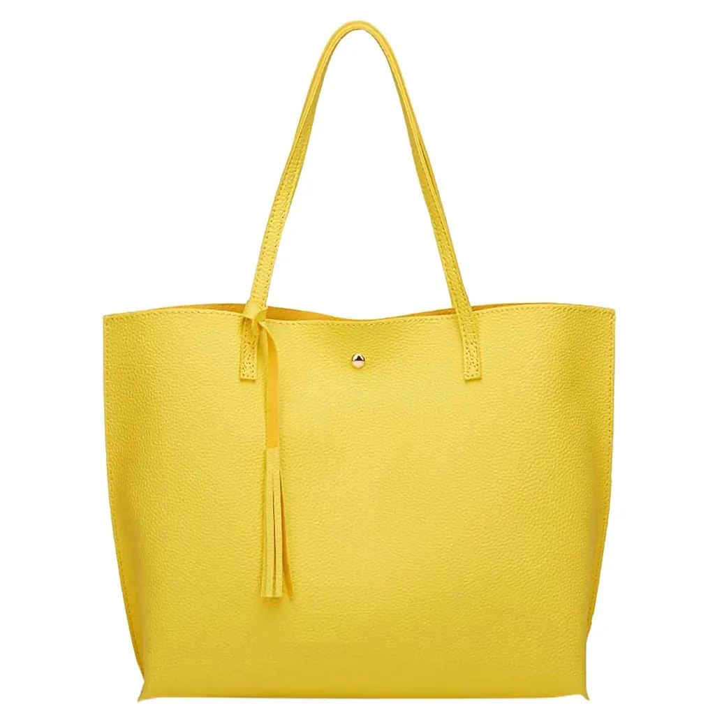 Yellow Женские большие сумки, модные простые однотонные сумки на плечо, кожаная сумка с бахромой, сумка-шоппер на плечо, дизайнерские сумки#15 - Цвет: Yellow