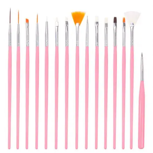 Розовый 15 шт./компл. Pro Nail Art нажмите с силой так, рисунок пером польский кисти для макияжа, инструменты для маникюра, кисть для ногтей гель лак для ногтей Живопись - Цвет: Розовый