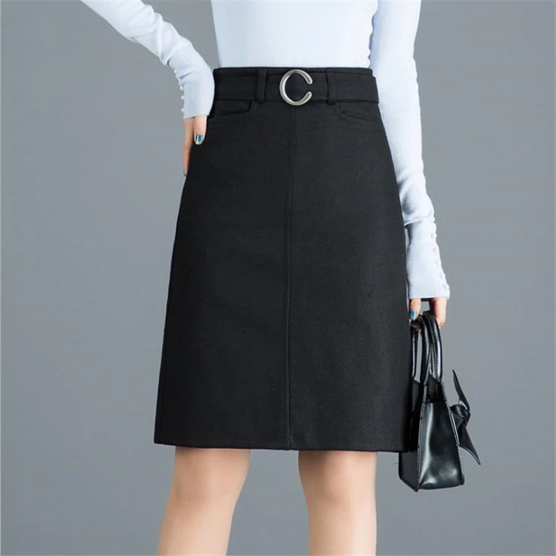 

Plus Size Woman Knee Length Falda Stretch Skinny Skirts Woolen Split Jupe Spring Slim Pencil Skirt Autumn Oversize Skirts Jupe