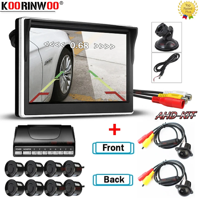 

Koorinwoo Auto Parktronics 8 For Car Parking Sensors System 22MM 2 Cameras Rear + Front Radar Detector Full Kit for Android DVD