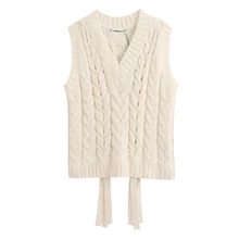 Стильные шикарные бежевые свитера с перекрещивающимися крест-накрест женские модные повседневные пуловеры с v-образным вырезом элегантные женские Вязаные изделия без рукавов