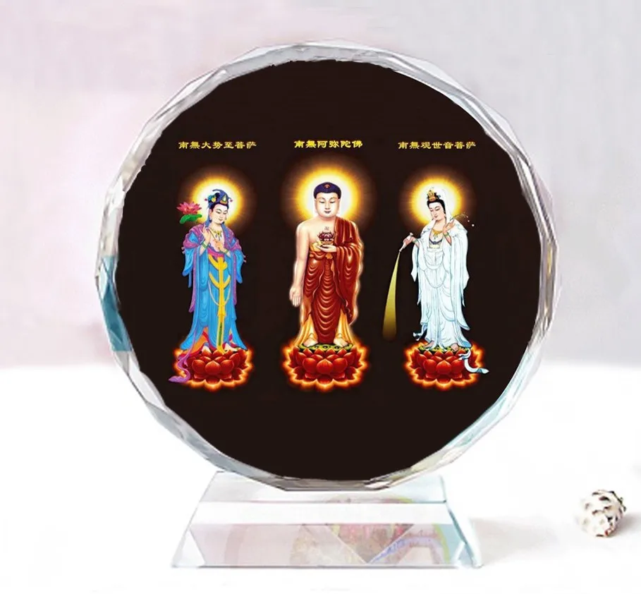 

The three saints of the West，Exquisite double-sided crystal Buddha ornaments, Birthday present souvenir