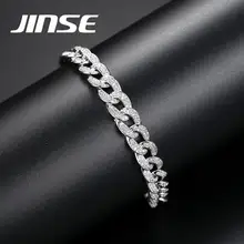 JINSE 8 мм в стиле «хип-хоп» из циркона с твердым покрытием льдом AAA CZ браслет серебро Цвет кубинский Майами цепочка браслет ювелирные изделия 17/19 см