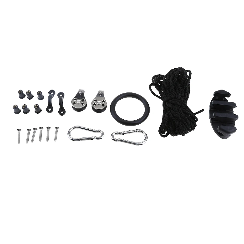 

Kayak Canoe Anchor Trolley Kit 29 Ft Rope Zig Zag Pulleys Pad Eye Cleat Ring