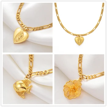 

Anniyo Length 21cm +10cm Gold Color Anklet for Women Ankleband Jewelry Foot Chain Gifts Fish Flower Mary Our Lady Anklet #234606