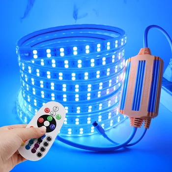 

120LED LED Strip Light RGB 220V Double Row 5050 24key Remote Control EU Kit Waterproof Flexible Led Ribbon Home Decoration NEW