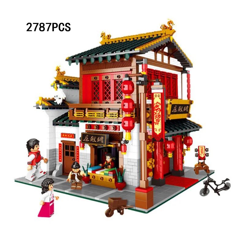 Горячие города улица вид chinatown Китайский магазин одежды mercery moc строительные блоки фигурки дом игрушки коллекция nanobricks подарки - Цвет: LegoBlocks