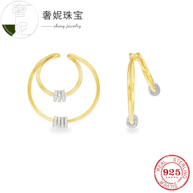 

Cheny single earrings cuff gold color crystal silver ear bone clip with small circle monaco famous designer women luxury jewelry