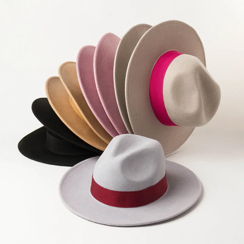 01908-HH8147 new autumn WINTER wool ribbon fedoras cap men women jazz panama hat