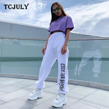 

TCJULY Gothic Letter Print Sweatpants Women High Waisted Drawstring Casual Trousers Streetwear Hip Hop Jogger Pants With Pockets