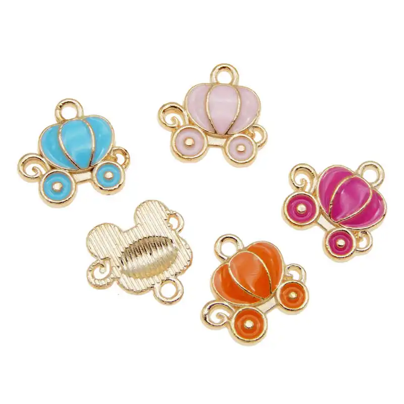 Julie Wang 10PCS Enamel Pumpkin Car Charms Mixed 4 Colors Small Fairy Tale Pendants Alloy Gold Tone Jewelry Making Accessory | Украшения и
