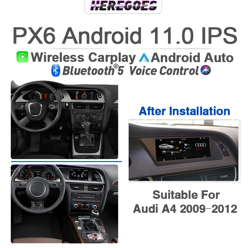 

Carplay PX6 Android 11,0 Автомобильный мультимедийный видеоплеер для Audi A4 B8 A4L 2009 2010 2011 2012 навигация GPS радио Bluetooth аудио