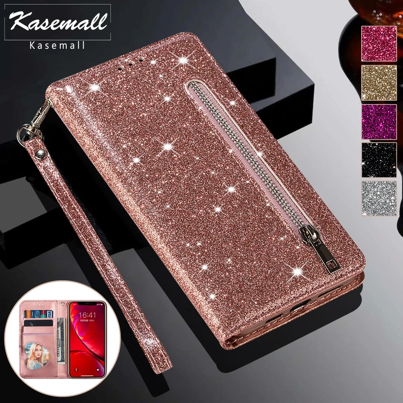 case for iphone 13 pro max Zipper Bling Glitter Case For iPhone 13 Pro 12 Mini 11 XR X XS Max 5s 6 6s 7 8 Plus SE 2020 Leather Wallet Flip Card Phone Cover iphone 13 pro max leather case