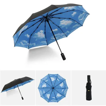 Full Automatic Oversize Reinforced Umbrella Three Folding Male Female Parasol Umbrella Rain Women Windproof Business Umbrella
