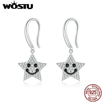 

WOSTU 925 Sterling Silver Smiling Stars Earrings Dazzling Zircon Dangle Earrings For Women Elegant Jewelry CQE946