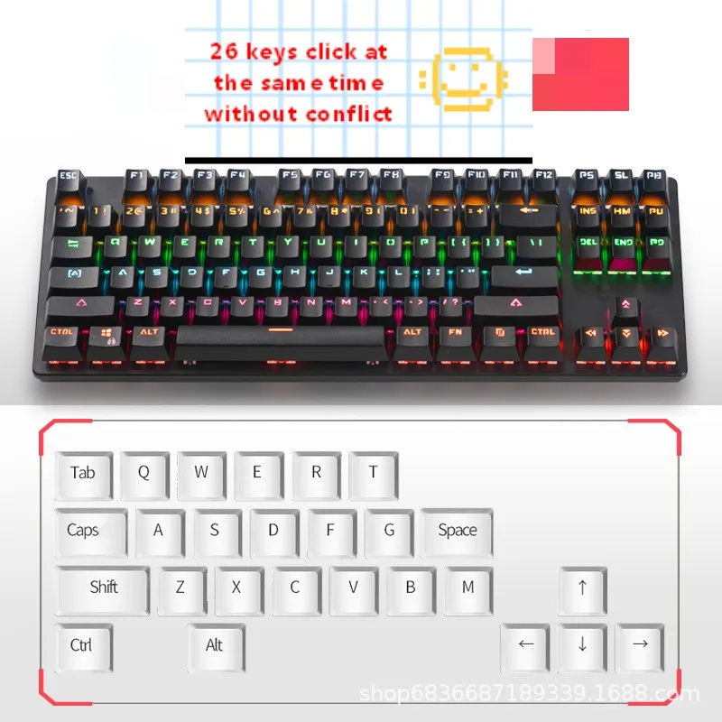 Jogo de Teclado Mecânico do Jogo Mecânico para Computador Portátil do Jogo Anti-fantasma Backlit Interruptor Azul 87key Teclado Rgb Mix - Imagem 2