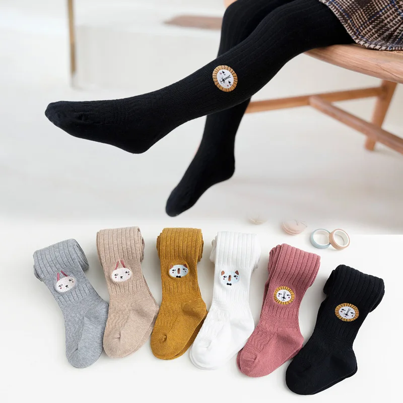 

19 Years Autumn And Winter New Style Panty-hose for Kids Double Needles Embroidered GIRL'S Leggings Knitted Combed Cotton Baby D