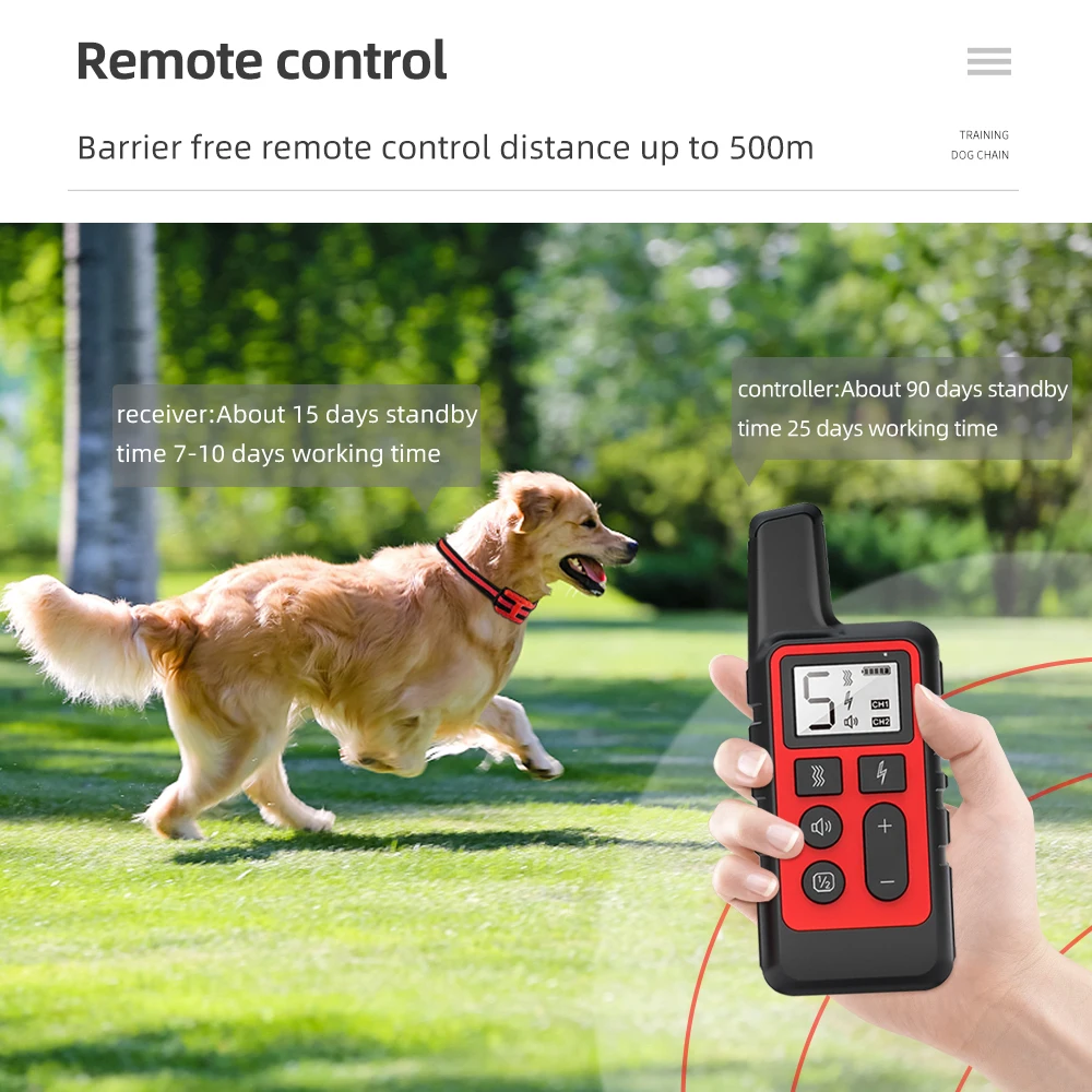 500M Electric Dog Training Collar Waterproof Rechargeable Pet Remote Control Shock Sound Dog Repeller Accessories