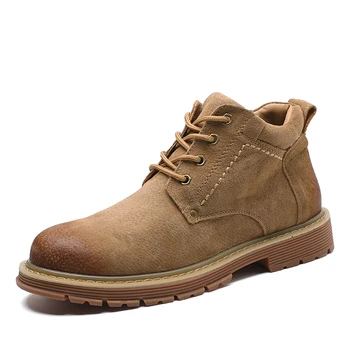 

England style mens luxury fashion cowboy boots outdoor genuine leather shoes lace-up platform ankle desert boot bota masculina