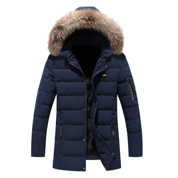 

Hoodie Coat Jacket Pure Color Men's Winter Warm Mid-length Pure Color Thickened Cotton-padded Fur collar Jacket Coat M-5XL