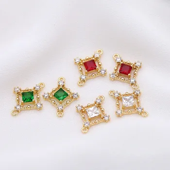 

4PCS 12x17MM 24K Gold Color Brass with Zircon Square Two Holes Connector Charms for DIY Jewelry Making Finding Accessories