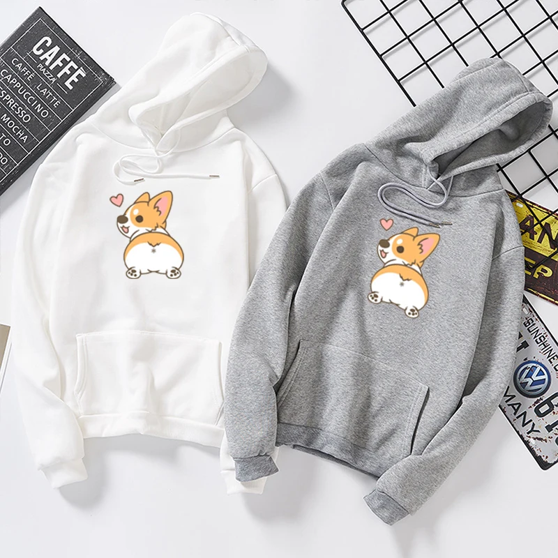  Autumn Cute Corgi Dog Women Sweatshirt Funny Animal Large Size Poleron Mujer Letter Printed Femme C