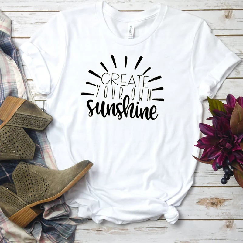 Woman Summer T-shirts Harajuku Womens Clothing Cotton Casual Short Tees Regular Create Your Own Sunshine Tshirts | Женская одежда