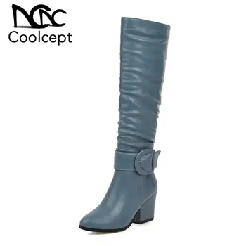 

CoolCept Plus Size 32-46 Colors 4 Women Knee High Boots Normal Work Casual Shoes Women Boots Outdoor Party Ladies Footwear