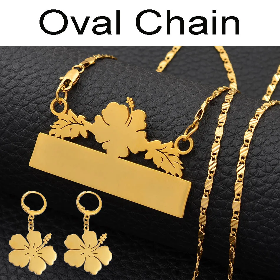 Anniyo, заказное имя, ожерелье, серьги, Микронезия, Гуам, гавайский цветок, ювелирные наборы для печати букв, подарок на день рождения#116621 - Окраска металла: With Oval Chain