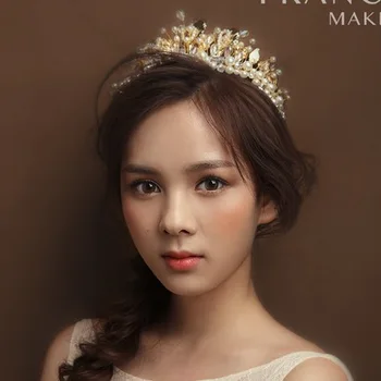 

Baroque Snow Queen Crown Tiaras Wedding Bridal Women Pearl Sparkling Bride to be Prom Hairband Diadem HairJewelry Accessories