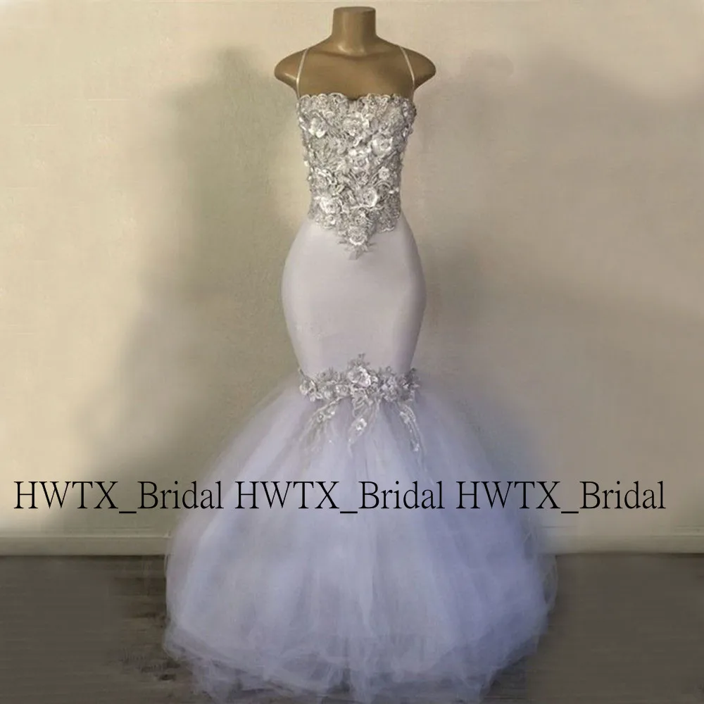 

Elegant White Long Prom Dresses 2020 Sleeveless 3D Flowers Sexy Mermaid African Girls Gala Prom Dress Party Graduation Gowns
