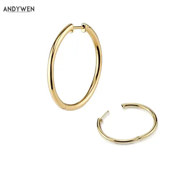 

ANDYWEN 925 Sterling Silver Big SLIM HOOP EARRING Large Loops Huggies Gold Plating Luxury 2019 Fashion Women Jewelry Accessory