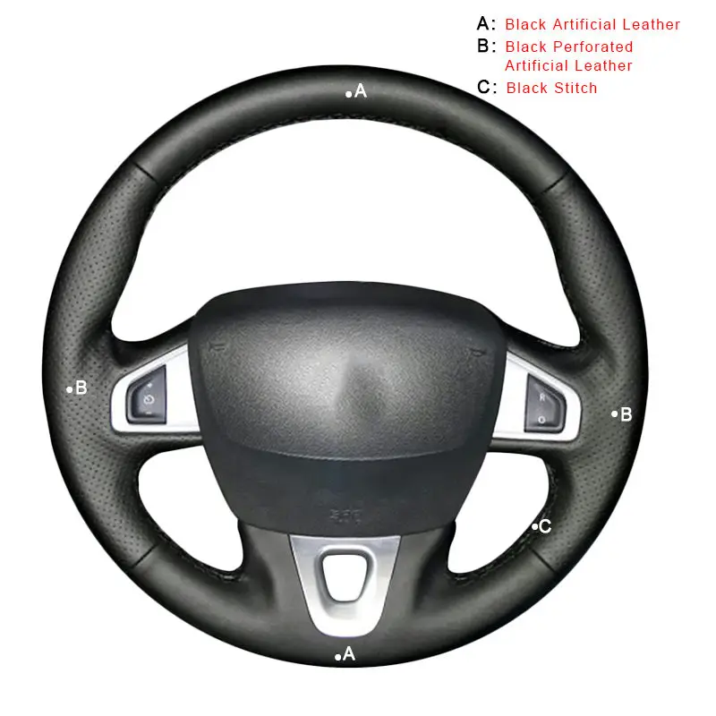 Автомобильная оплетка на руле для Renault Megane 2008- Fluence(ZE) 2010- Kangoo- авточехлы Стайлинг - Название цвета: Artificial Leather