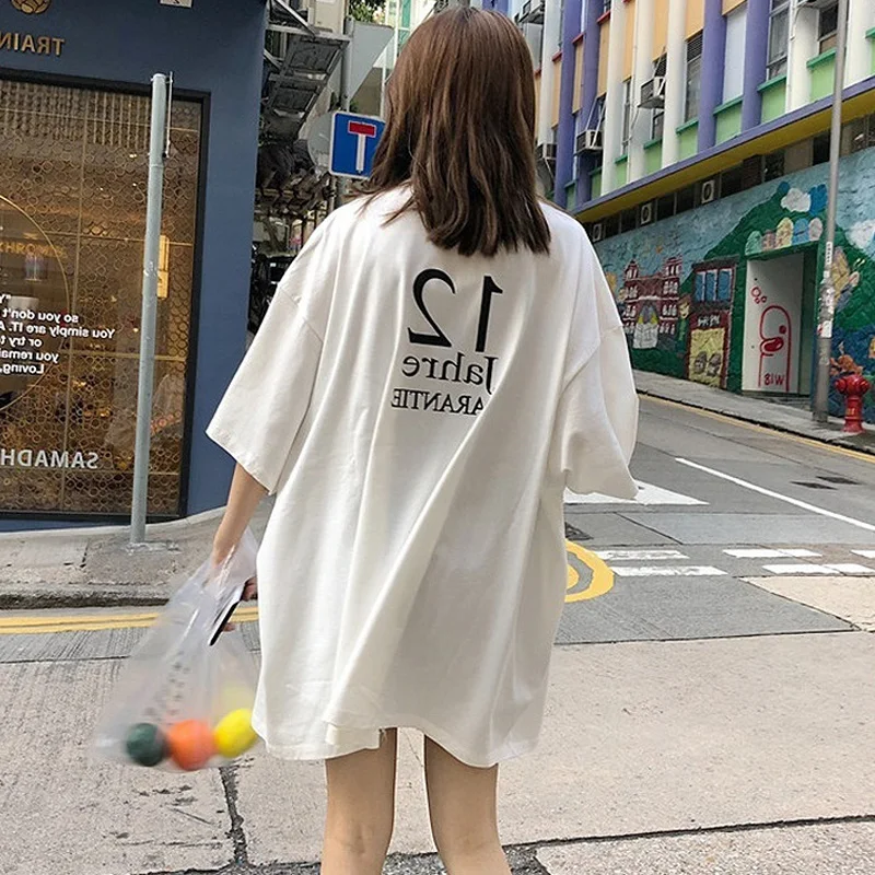 Harajuku Cool Girl Letter Print Tshirt Big Size Long T Shirt Femme Summer Punk White Top For Women Style Loose Tee Shirt - T-shirts - AliExpress