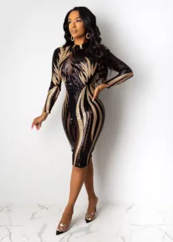 

Women Sexy Long Sleeve Winter Sequins Mesh Party Dress Ladies Designer Night Club Evening Celebrity Party Dress Vestido