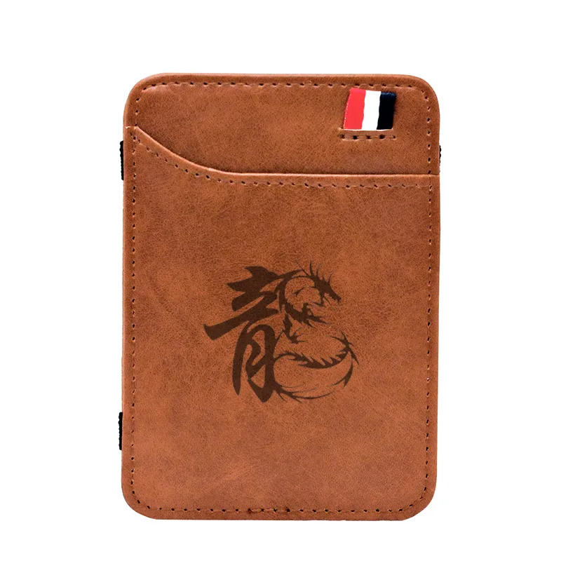 

Classic Qinglong Design Leather Fashion Magic Wallets High Quality Small Men Money Clips Card Wallet Thin Cash Holder Gift