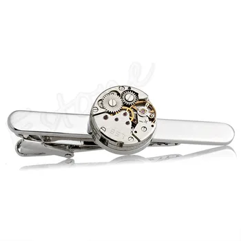 

Fashion Steampunk Men's Tie Clip Vintage Watch Movement Tie Clasp Tack Silver M7DD