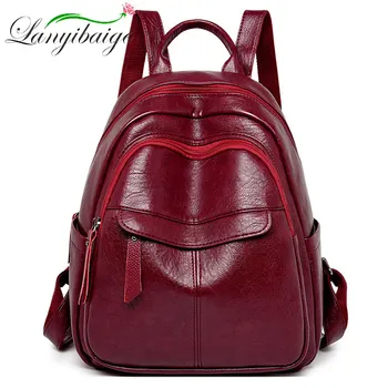 

Vintage Female PU Leather Backpacks Mochilas Ladies Bagpack Women Back Pack Solid School Bags For Girls shoulder Bag Sac A Dos