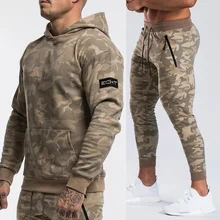 New Autumn Winter Sportswear Suit Tracksuit Camo Hoodie Pants Sets Men Casual Sweatshirt Joggers Sweatpants Male Cotton Jacket