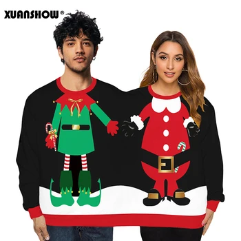 

XUANSHOW Fashion New Arrival One-piece Lovers Sweatshirts Women's Long Sleeve Digital Printing Christmas Funny Xmas Clothes 2019