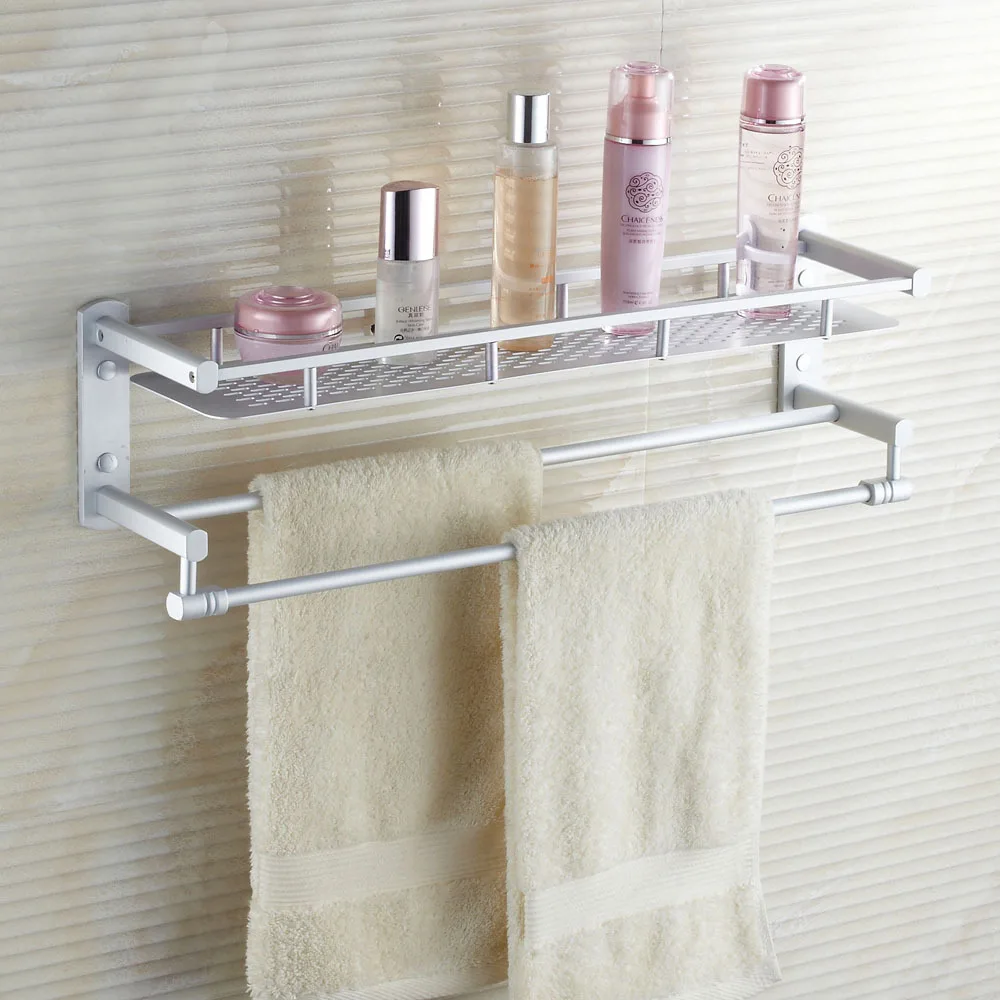 

Hole-Punched Bathroom Rack Alumimum Multi-functional Towel Rack with Towel Single Layer Double Poles