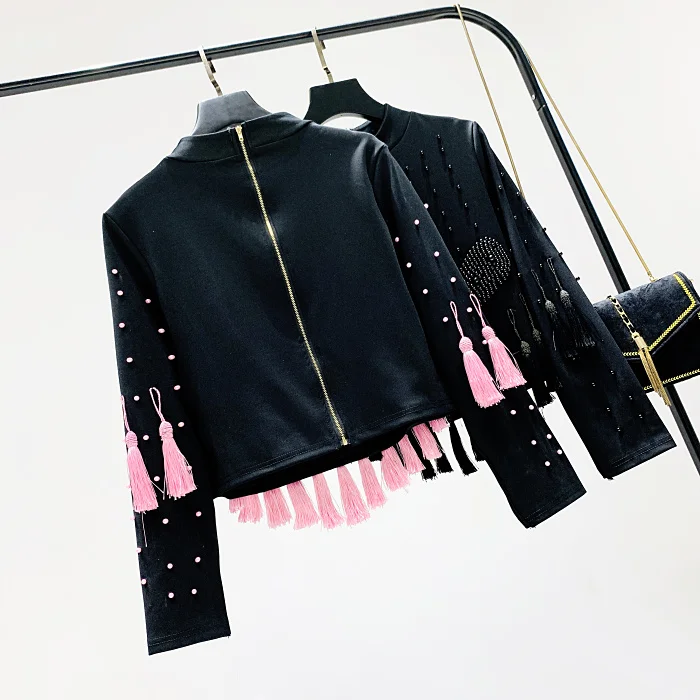 WHITNEY WANG Футболка женская Осенняя мода уличная Ручная работа Beadings Tassel Футболка женская футболка Топы Футболка femme