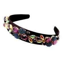 Винтажные аксессуары для волос широкая роскошная черная фиолетовая кристальная повязка на голову повязка для волос с бисером AB Стразы барокко повязка для волос для женщин